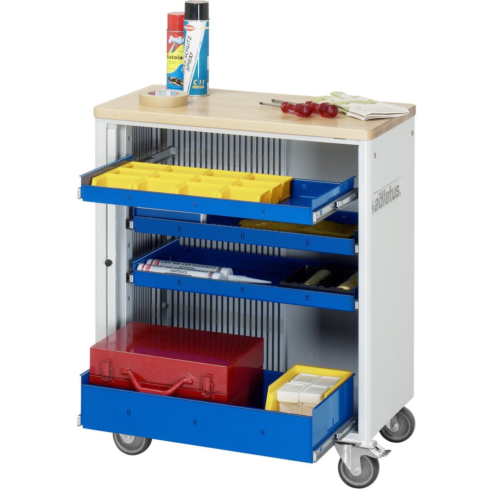 Immagine del prodotto: Carrello portautensili RAU serie adlatus 700, AxLxP 860 x 725 x 400 mm, 4 cassetti 3 x 40, 1 x 105 mm, piano di lavoro in faggio