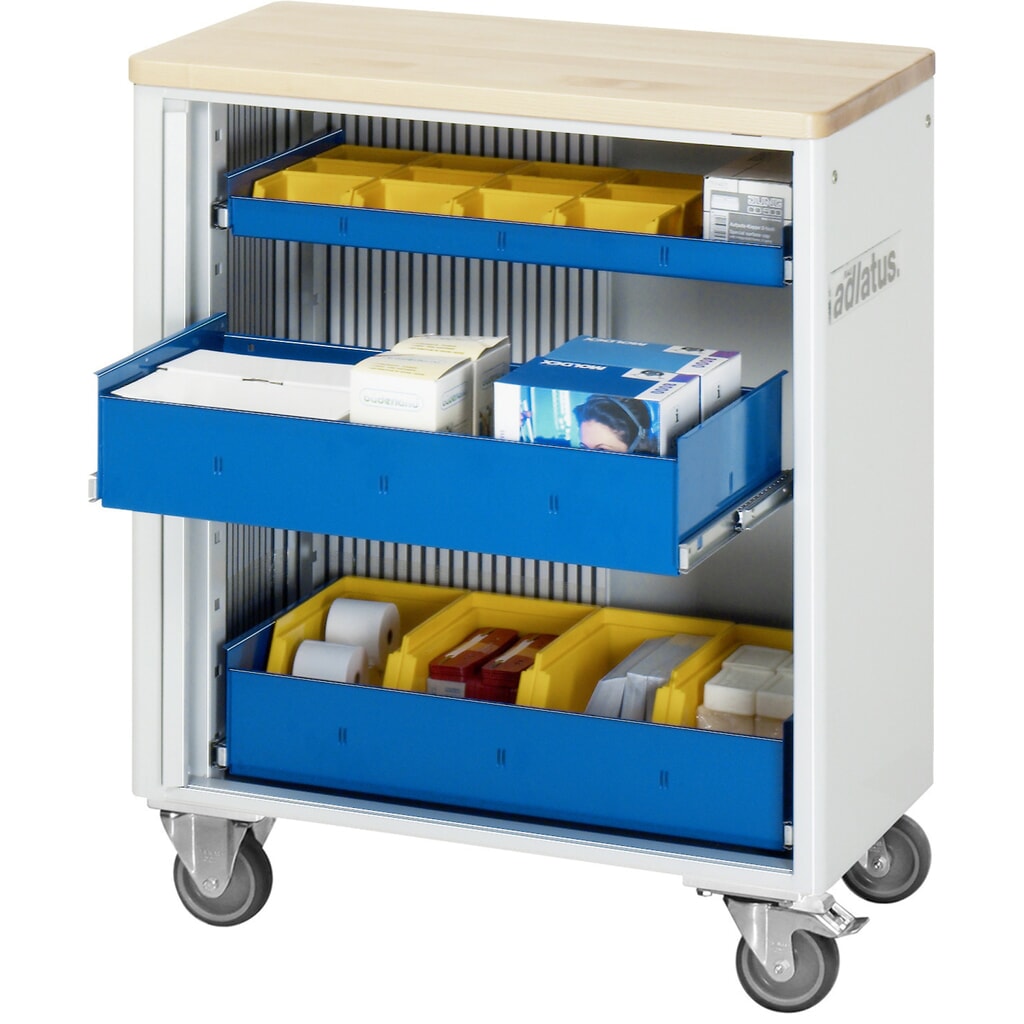 Immagine del prodotto: Carrello portautensili RAU serie adlatus 700, AxLxP 860 x 725 x 400 mm, 3 cassetti 1 x 40, 2 x 105 mm, piano di lavoro in faggio