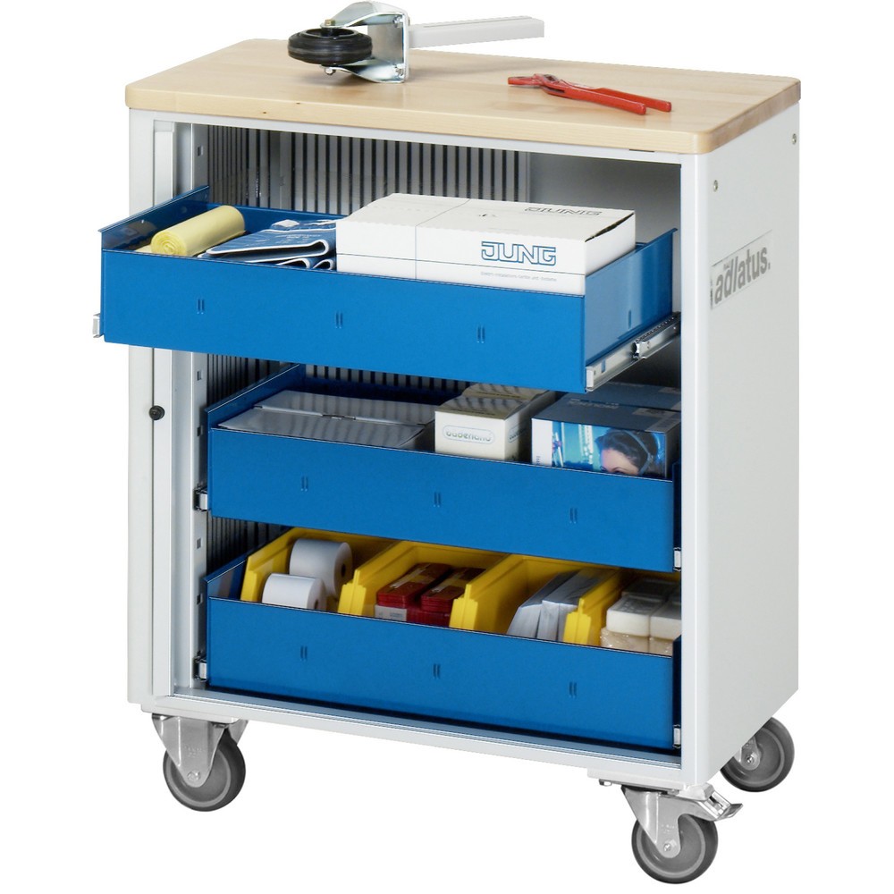 Immagine del prodotto: Carrello portautensili RAU serie adlatus 700, AxLxP 860 x 725 x 400 mm, 3 cassetti 3 x 105 mm, piano di lavoro in faggio