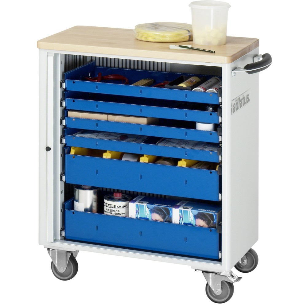 Immagine del prodotto: Carrello portautensili RAU serie adlatus 700, AxLxP 860 x 725 x 400 mm, 6 cassetti 4 x 40, 2 x 105 mm, piano di lavoro in faggio