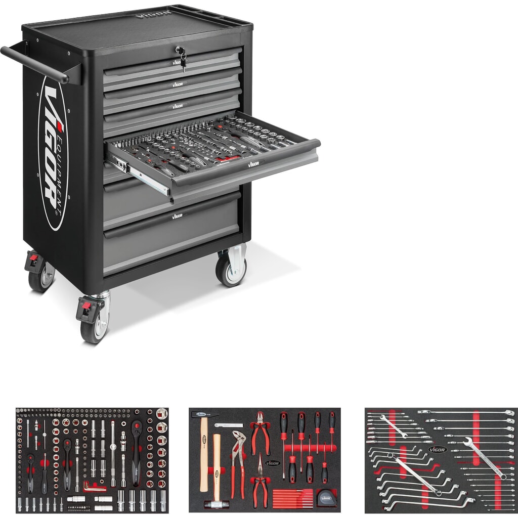 carrello utensili VIGOR® 1000, 7 cassetti incluso con assortimento di 248 pezzi Immagine del prodotto: carrello utensili VIGOR® 1000, 7 cassetti incluso con assortimento di 248 pezzi