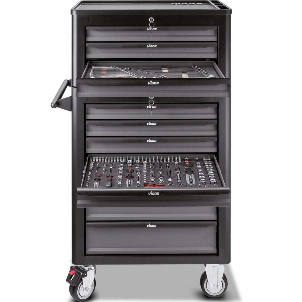 Immagine del prodotto n. 2: carrello utensili VIGOR® 1000, 7+ 3 cassetti+bauletto incluso con assortimento di 344 pezzi