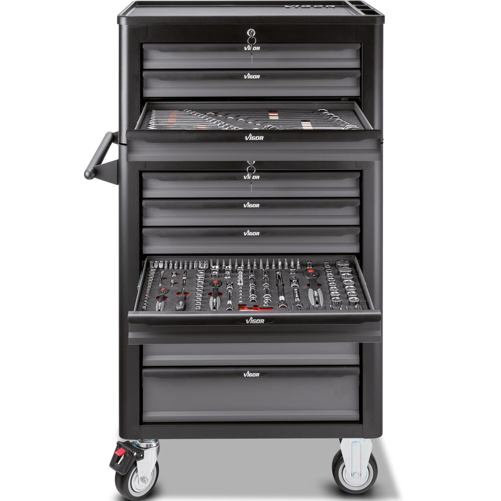 carrello utensili VIGOR® 1000, 7+ 3 cassetti+bauletto incluso con assortimento di 344 pezzi Immagine del prodotto n. 2: carrello utensili VIGOR® 1000, 7+ 3 cassetti+bauletto incluso con assortimento di 344 pezzi