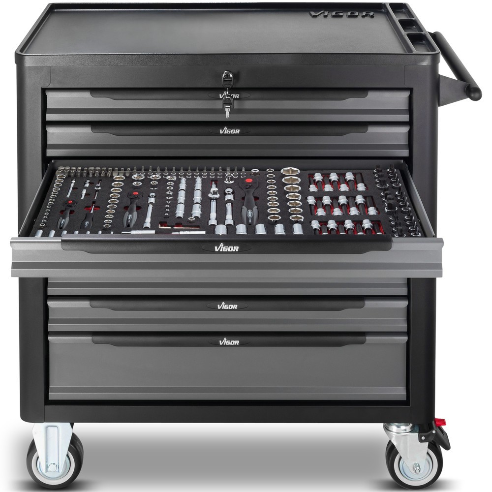 Immagine del prodotto n. 2: carrello utensili VIGOR® 1000 XL, 8 incluso, con assortimento 375 pezzi