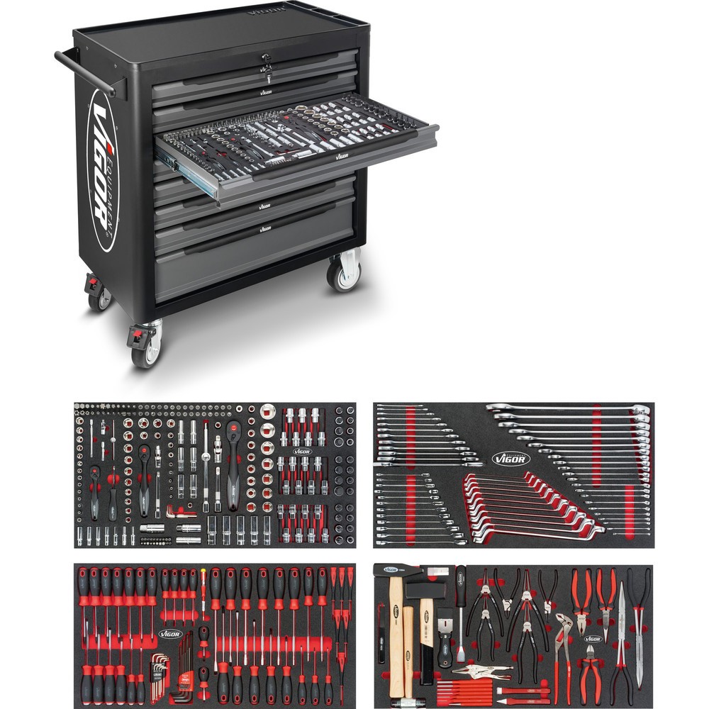 Immagine del prodotto: carrello utensili VIGOR® 1000 XL, 8 incluso, con assortimento 375 pezzi