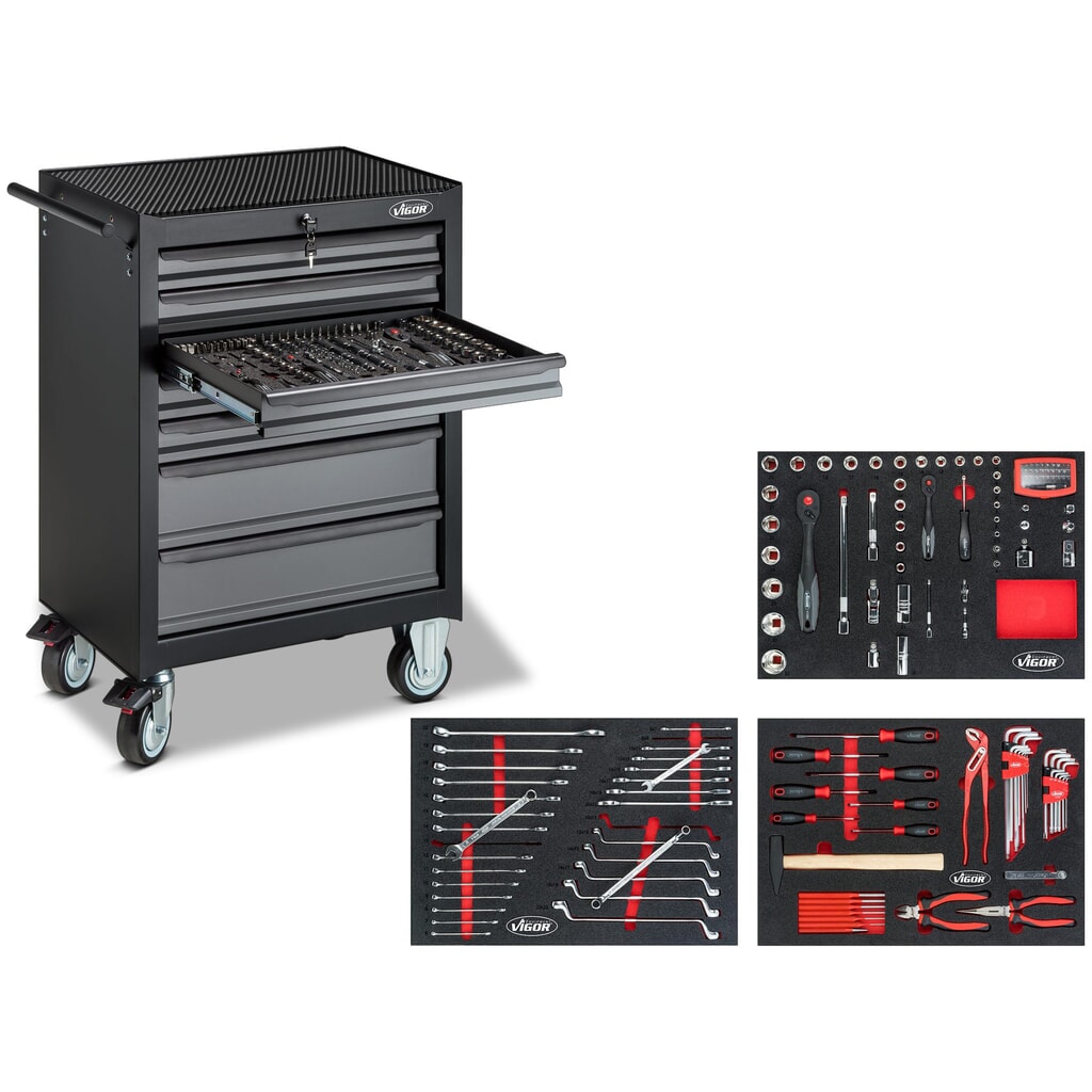 carrello utensili VIGOR® 500N, 7 cassetti, incluso assortimento di utensili da 163 pezzi Immagine del prodotto: carrello utensili VIGOR® 500N, 7 cassetti, incluso assortimento di utensili da 163 pezzi