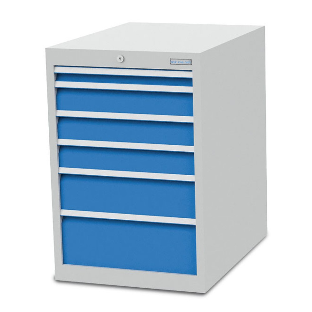 Immagine del prodotto n. 1: Cassettiera Bedrunka+Hirth R 18-24, AxLxP 819 x 555 x 736 mm, grigio chiaro, azzurro, 6 cassetti 1x50 + 3x100 + 1x150 + 1x200 mm