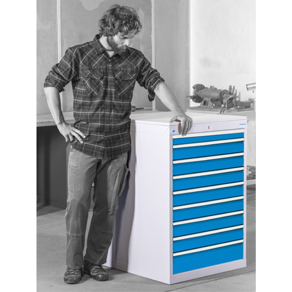 Immagine del prodotto n. 5: Cassettiera Bedrunka+Hirth R 18-24, AxLxP 819 x 555 x 736 mm, grigio chiaro, azzurro, 5 cassetti 2x100 + 2x150 + 1x200 mm