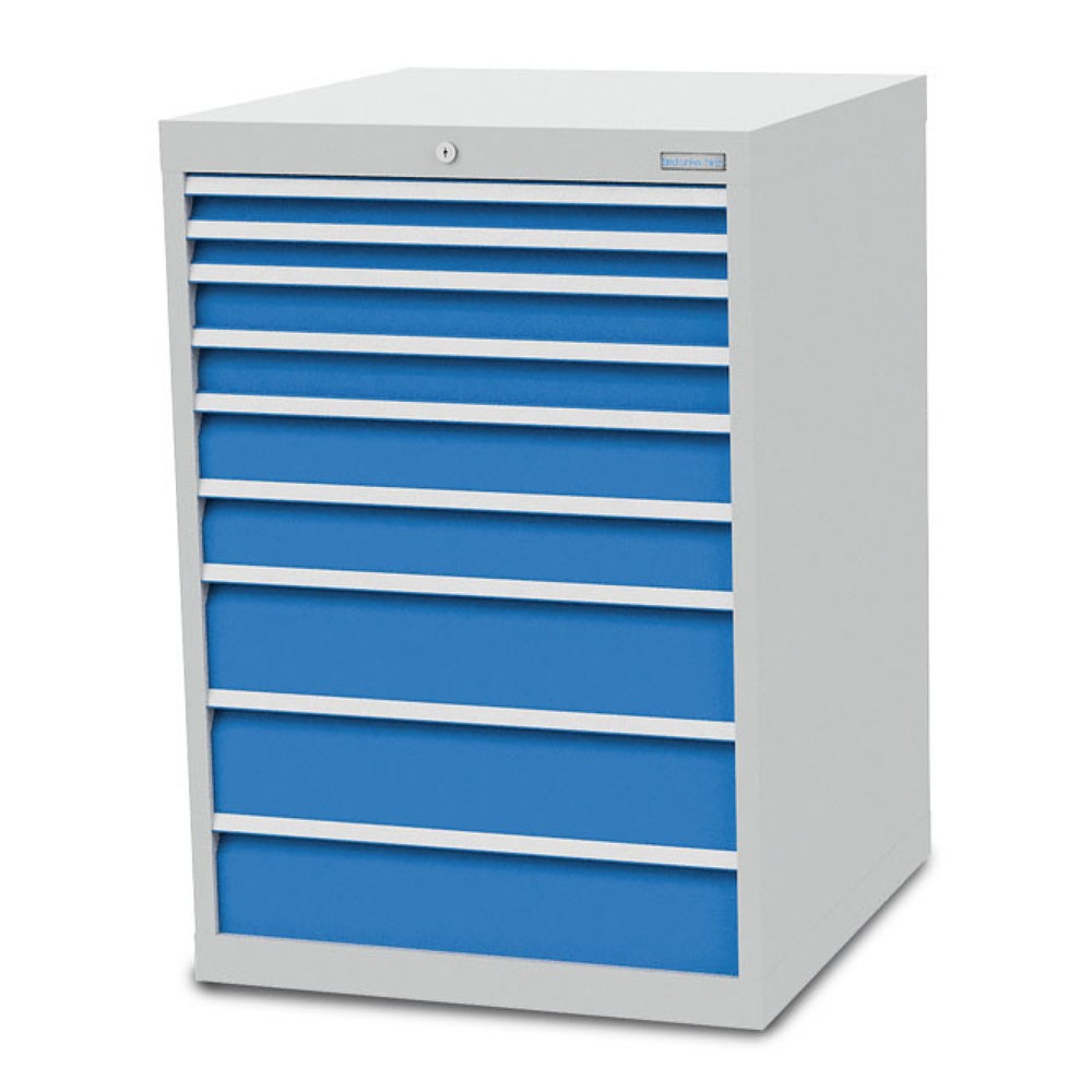 Immagine del prodotto n. 1: Cassettiera Bedrunka+Hirth R 24-24, AxLxP 1.019 x 705 x 736 mm, grigio chiaro, azzurro, 9 cassetti 2x50 + 2x75 + 2x100 + 3x150 mm