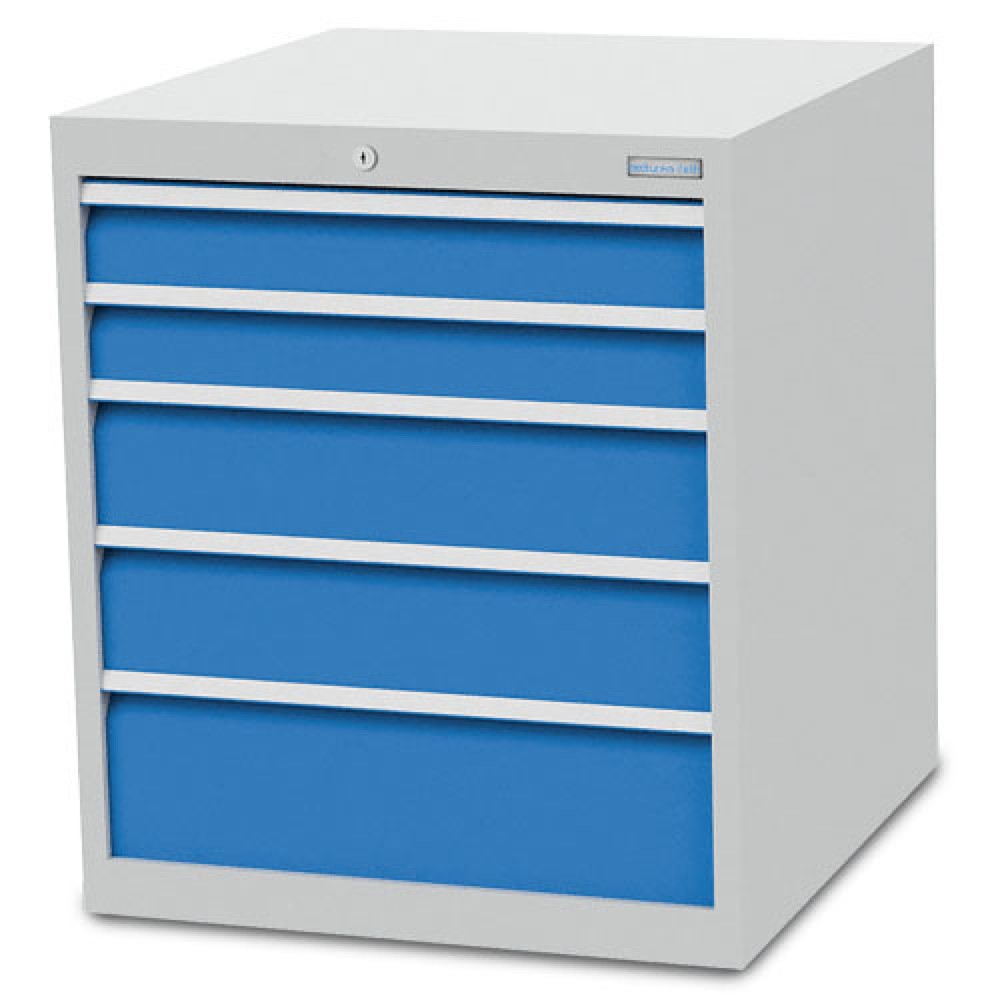 Immagine del prodotto: Cassettiera Bedrunka+Hirth R 24-24, AxLxP 819 x 705 x 736 mm, grigio chiaro, azzurro, 5 cassetti 2x100 + 2x150 + 1x200 mm
