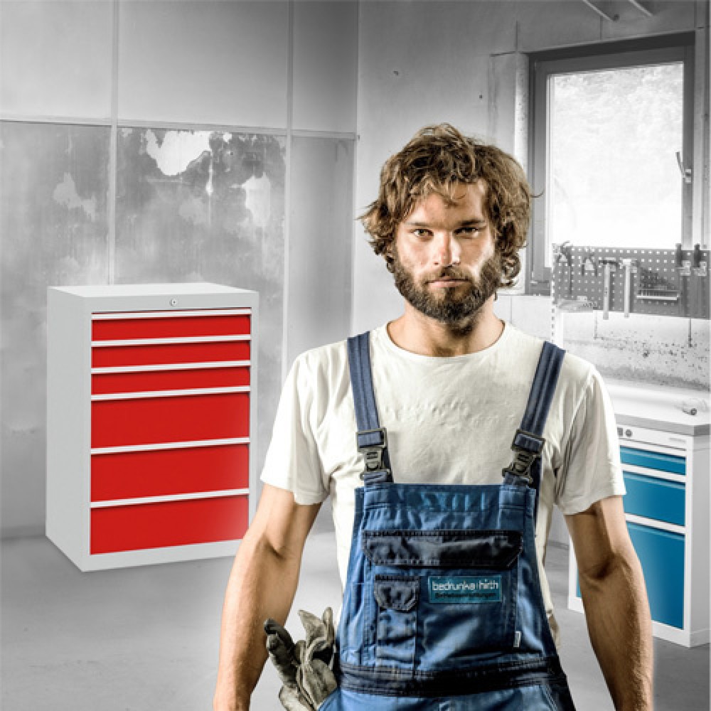 Immagine del prodotto n. 5: Cassettiera Bedrunka+Hirth R 36-16, AxLxP 1.019 x 980 x 500 mm, grigio chiaro, azzurro, 6 cassetti 3x100 + 3x200 mm