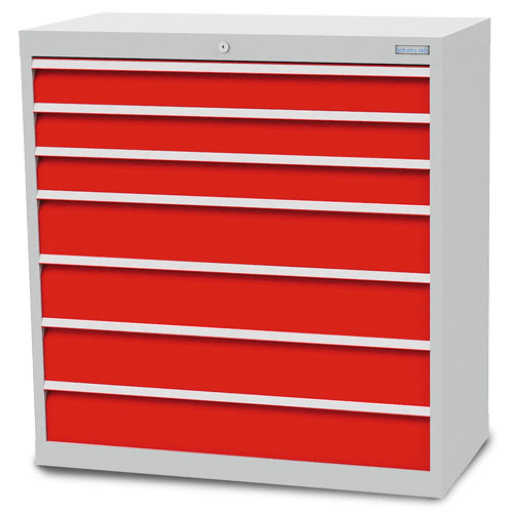 Immagine del prodotto n. 1: Cassettiera Bedrunka+Hirth R 36-16, AxLxP 1.019 x 980 x 500 mm, grigio chiaro, azzurro, 7 cassetti 3x100 + 4x150 mm