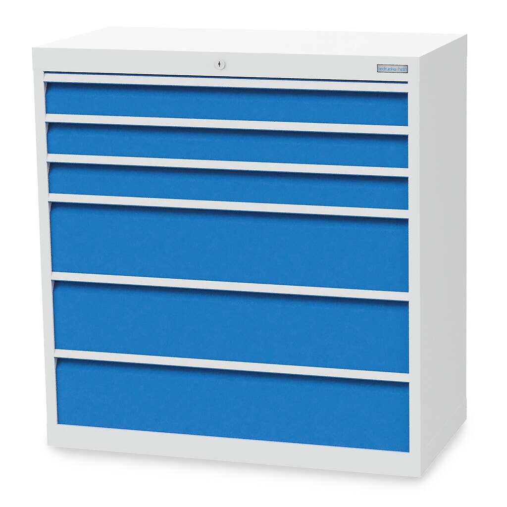 Cassettiera Bedrunka+Hirth R 36-16, AxLxP 1.019 x 980 x 500 mm, grigio chiaro, azzurro, 6 cassetti 3x100 + 3x200 mm Immagine del prodotto: Cassettiera Bedrunka+Hirth R 36-16, AxLxP 1.019 x 980 x 500 mm, grigio chiaro, azzurro, 6 cassetti 3x100 + 3x200 mm