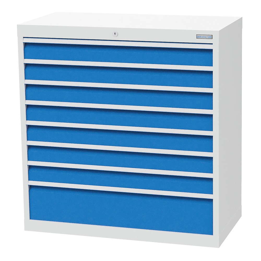 Immagine del prodotto n. 1: Cassettiera Bedrunka+Hirth R 36-16, AxLxP 1.019 x 980 x 500 mm, grigio chiaro, azzurro, 8 cassetti 7x100 + 1x200 mm