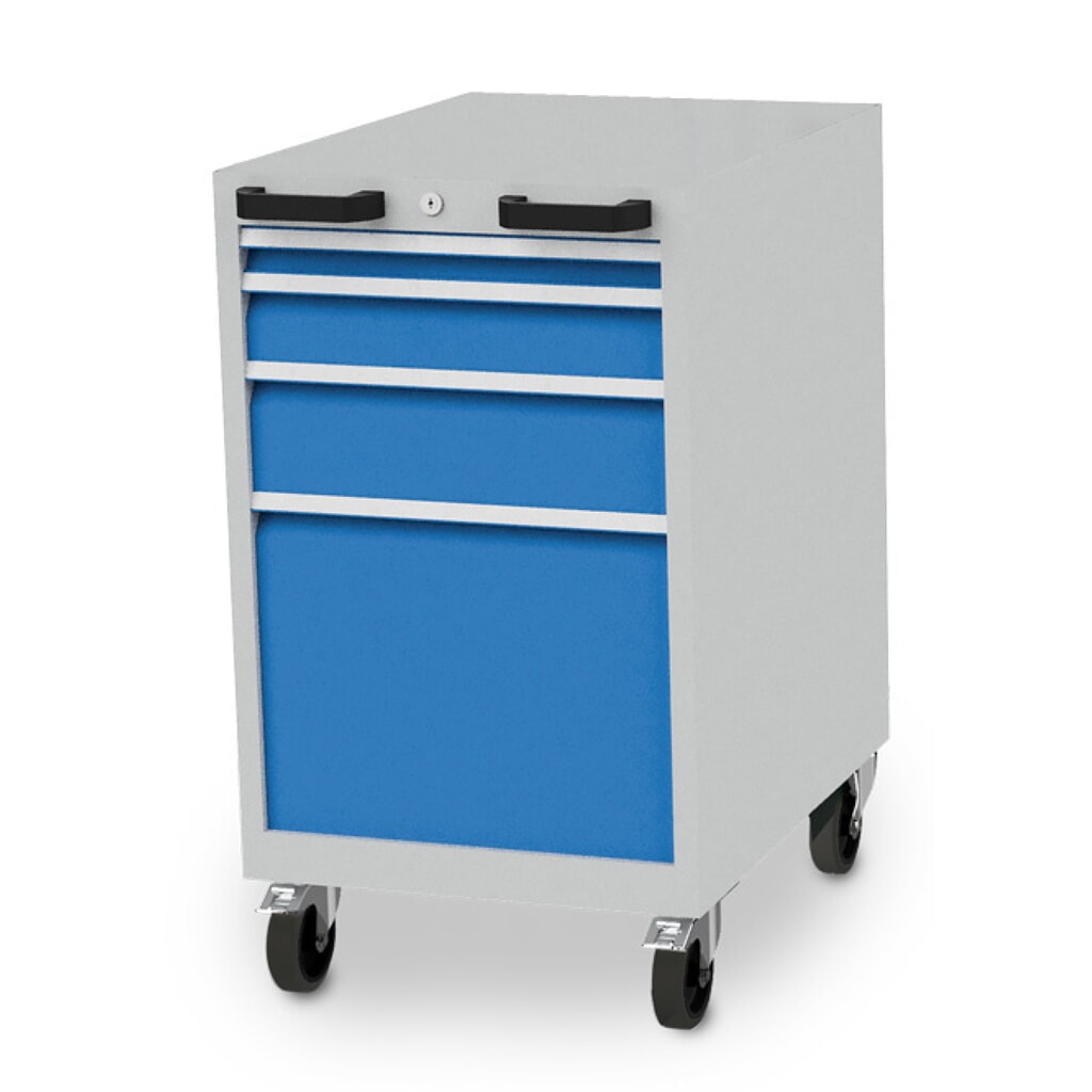 Cassettiera CNC Bedrunka+Hirth, AxLxP 971 x 555 x 736 mm, mobile, 4 cassetti, grigio chiaro, azzurro Immagine del prodotto: Cassettiera CNC Bedrunka+Hirth, AxLxP 971 x 555 x 736 mm, mobile, 4 cassetti, grigio chiaro, azzurro