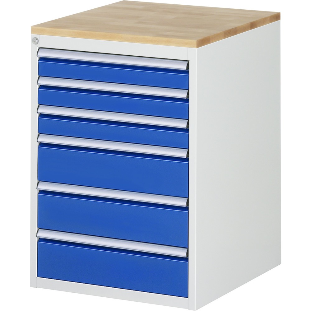 Cassettiera RAU serie 7000, AxLxP 825 x 580 x 650 mm, 6 cassetti 3 x 90, 3 x 150 mm, piano di lavoro in faggio Immagine del prodotto: Cassettiera RAU serie 7000, AxLxP 825 x 580 x 650 mm, 6 cassetti 3 x 90, 3 x 150 mm, piano di lavoro in faggio