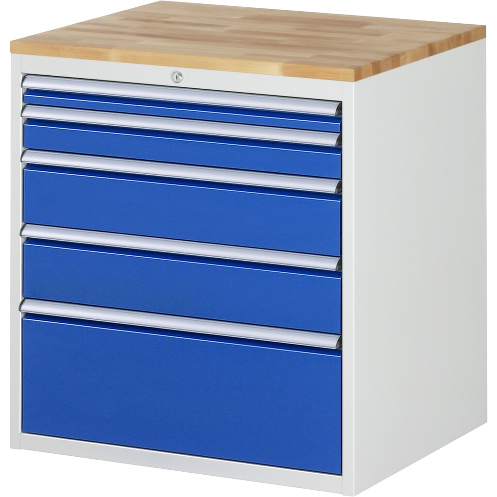 Cassettiera RAU Serie 7000, LxP 825 x 770 x 650 mm, 5 cassetti 1 x 60, 1 x 90, 2 x 150, 1 x 270 mm, piano di lavoro in faggio Immagine del prodotto: Cassettiera RAU Serie 7000, LxP 825 x 770 x 650 mm, 5 cassetti 1 x 60, 1 x 90, 2 x 150, 1 x 270 mm, piano di lavoro in faggio