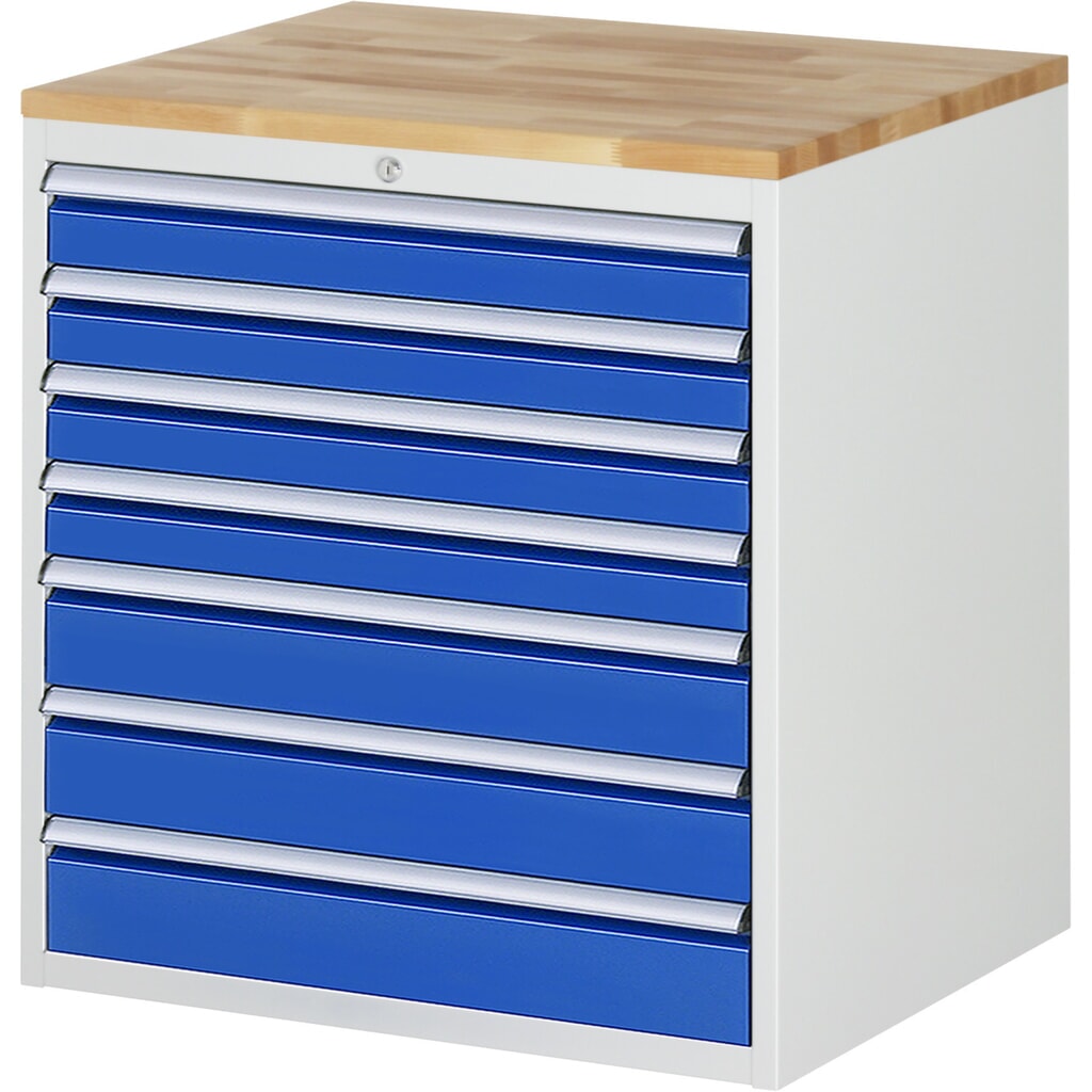 Cassettiera RAU serie 7000, AxLxP 825 x 770 x 650 mm, 7 cassetti 4 x 90, 3 x 120 mm, piano di lavoro in faggio Immagine del prodotto: Cassettiera RAU serie 7000, AxLxP 825 x 770 x 650 mm, 7 cassetti 4 x 90, 3 x 120 mm, piano di lavoro in faggio