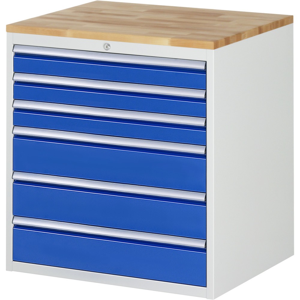 Immagine del prodotto n. 1: Cassettiera RAU serie 7000, AxLxP 825 x 770 x 650 mm, 6 cassetti 3 x 90, 3 x 150 mm, piano di lavoro in faggio