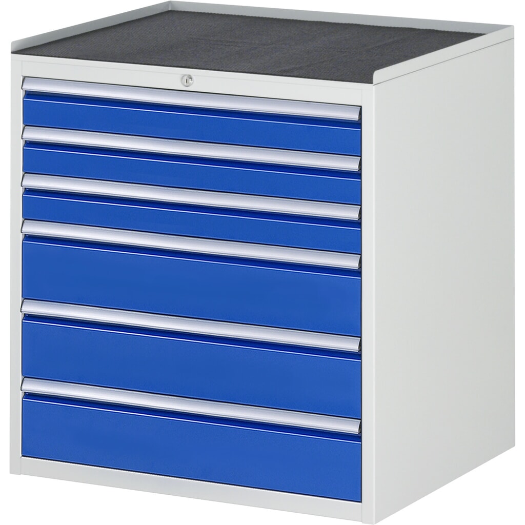 Immagine del prodotto: Cassettiera RAU serie 7000, AxLxP 825 x 770 x 650 mm, 6 cassetti 3 x 90, 3 x 150 mm, piano di lavoro in metallo