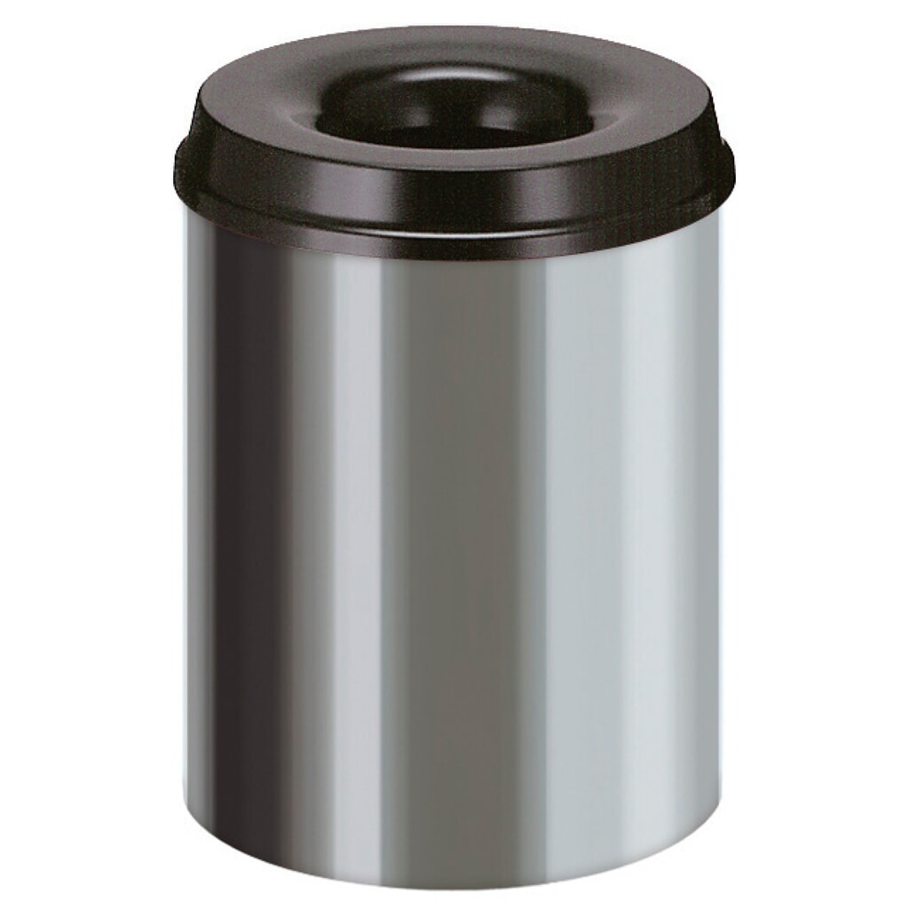 Immagine del prodotto: Cestino di sicurezza, autoestinguente, acciaio inox, 15 litri, nero
