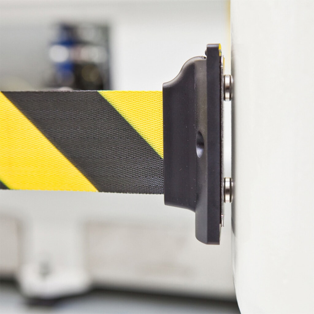 Immagine del prodotto n. 2: Cinghia da parete, auto-tensionante, con freno a forza centrifuga, lunghezza 4 m, nero/giallo a strisce orizzontali