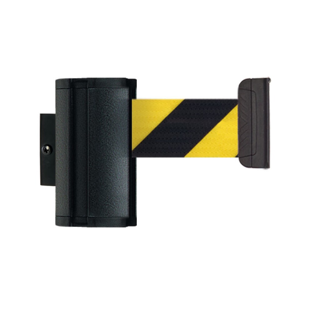 Immagine del prodotto: Cinghia di sbarramento da parete L da agganciare, lunghezza 3,7 m, nero / giallo a strisce diagonali