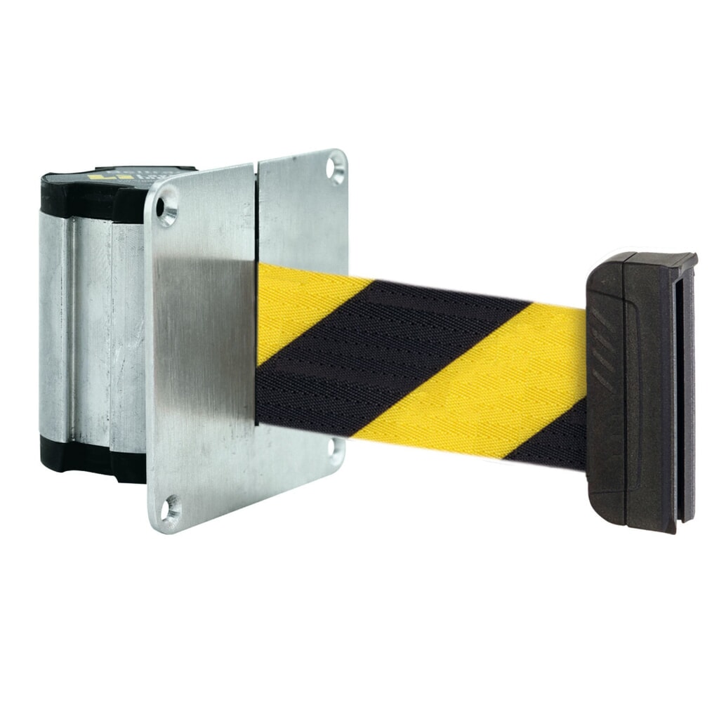 Immagine del prodotto: Cinghia di sbarramento da parete M con pezzo finale magnetico, lunghezza 2,3 m, nero / giallo a strisce diagonali