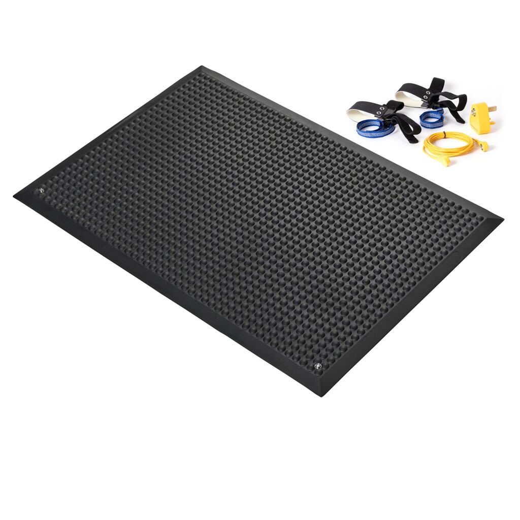 COBA Tappetino defaticante COBAelite® ESD, con cavo di messa a terra, LxP 600 x 900 mm, nero Immagine del prodotto: COBA Tappetino defaticante COBAelite® ESD, con cavo di messa a terra, LxP 600 x 900 mm, nero