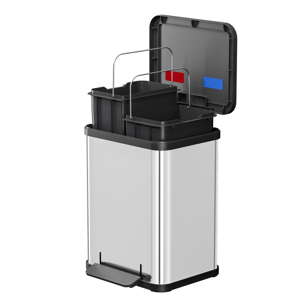 Immagine del prodotto n. 3: Contenitore per materiali riciclabili Hailo Öko duo Plus M, 2x 9 litri, meccanismo di chiusura ammortizzato, acciaio inox, opaco