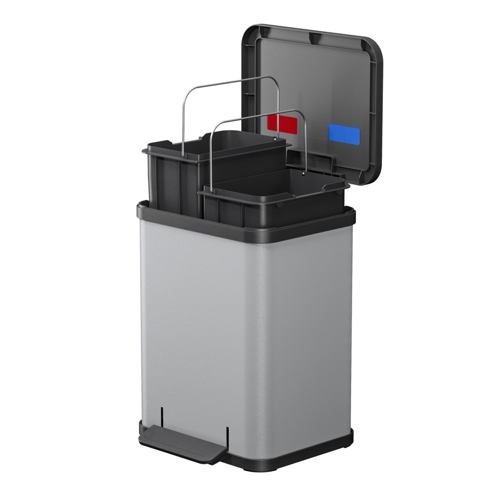 Immagine del prodotto n. 3: Contenitore per materiali riciclabili Hailo Öko duo Plus M, 2x 9 litri, meccanismo di chiusura ammortizzato, grigio chiaro, opaco