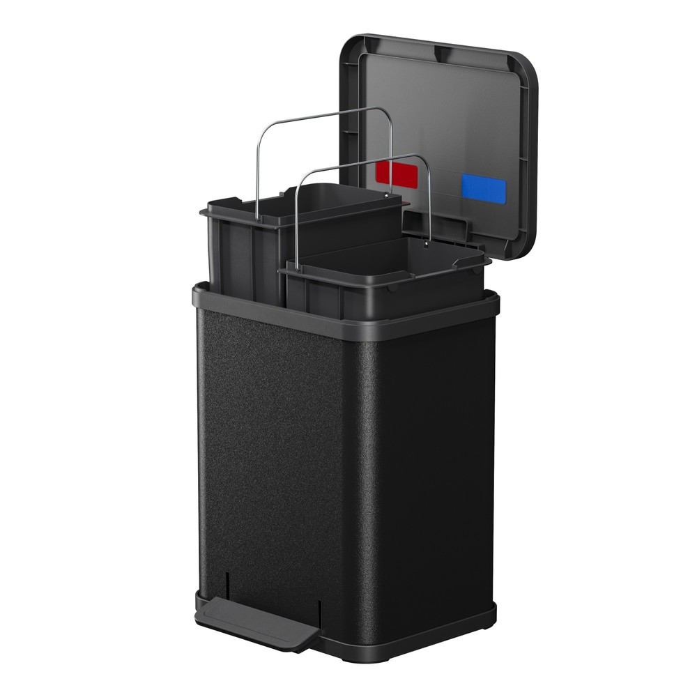 Immagine del prodotto n. 3: Contenitore per materiali riciclabili Hailo Öko duo Plus M, 2x 9 litri, meccanismo di chiusura ammortizzato, nero scuro, opaco