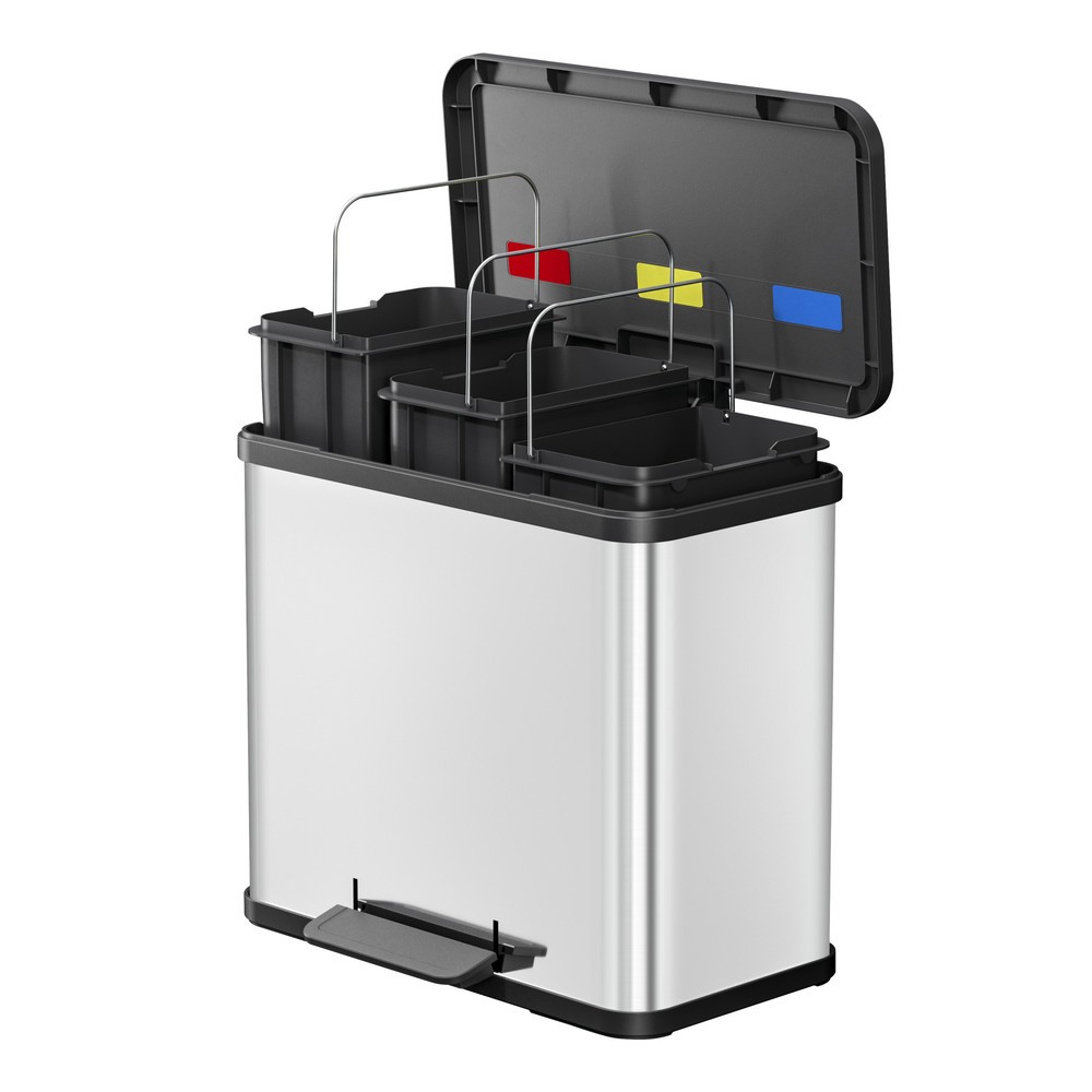 Immagine del prodotto n. 4: Contenitore per materiali riciclabili Hailo Öko trio Plus M, 3x 9 litri, meccanismo di chiusura ammortizzato, acciaio inox, opaco