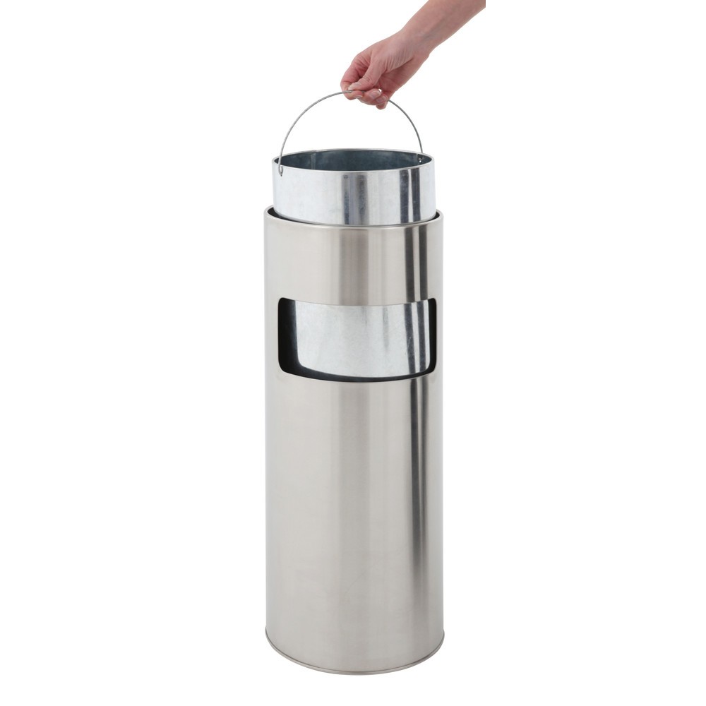 Immagine del prodotto n. 3: Combinazione posacenere-cestino dei rifiuti in acciaio, circolare, 12,5 litri, acciaio inox opaco
