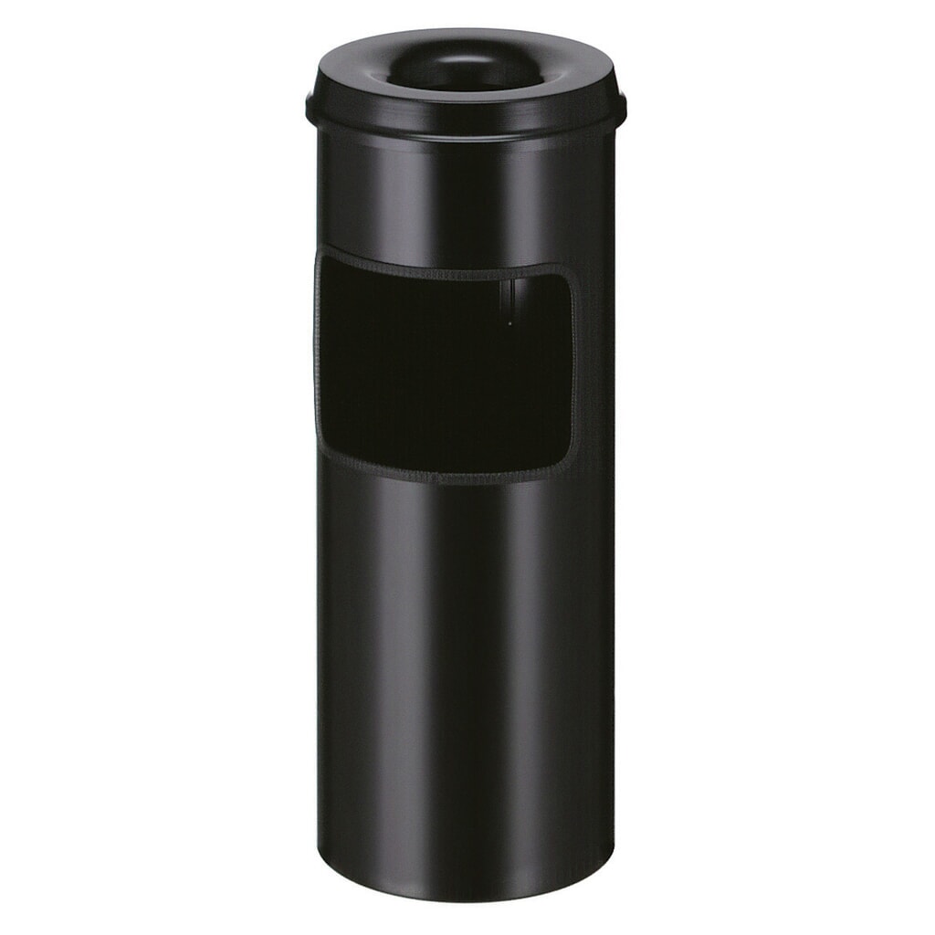 Combinazione posacenere-cestino dei rifiuti in acciaio, con estintore, circolare, 30 litri, nero Immagine del prodotto: Combinazione posacenere-cestino dei rifiuti in acciaio, con estintore, circolare, 30 litri, nero