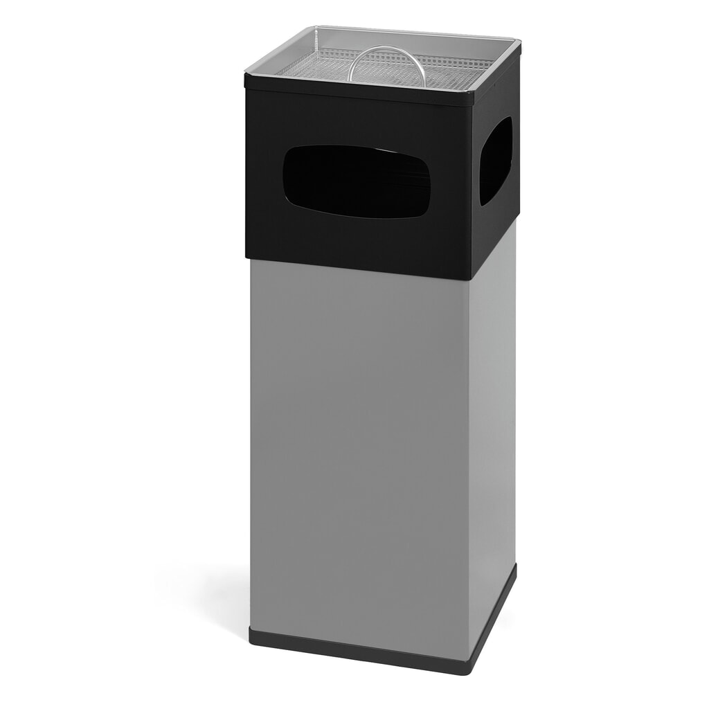 Combinazione posacenere-cestino dei rifiuti in alluminio, quadrato, 50 litri, nero/grigio Immagine del prodotto: Combinazione posacenere-cestino dei rifiuti in alluminio, quadrato, 50 litri, nero/grigio