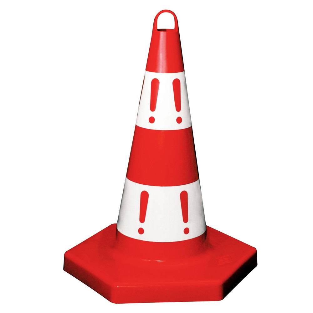 Immagine del prodotto: Cono stradale in PP, rigido, altezza 500 mm, rosso/bianco, stampa "!"