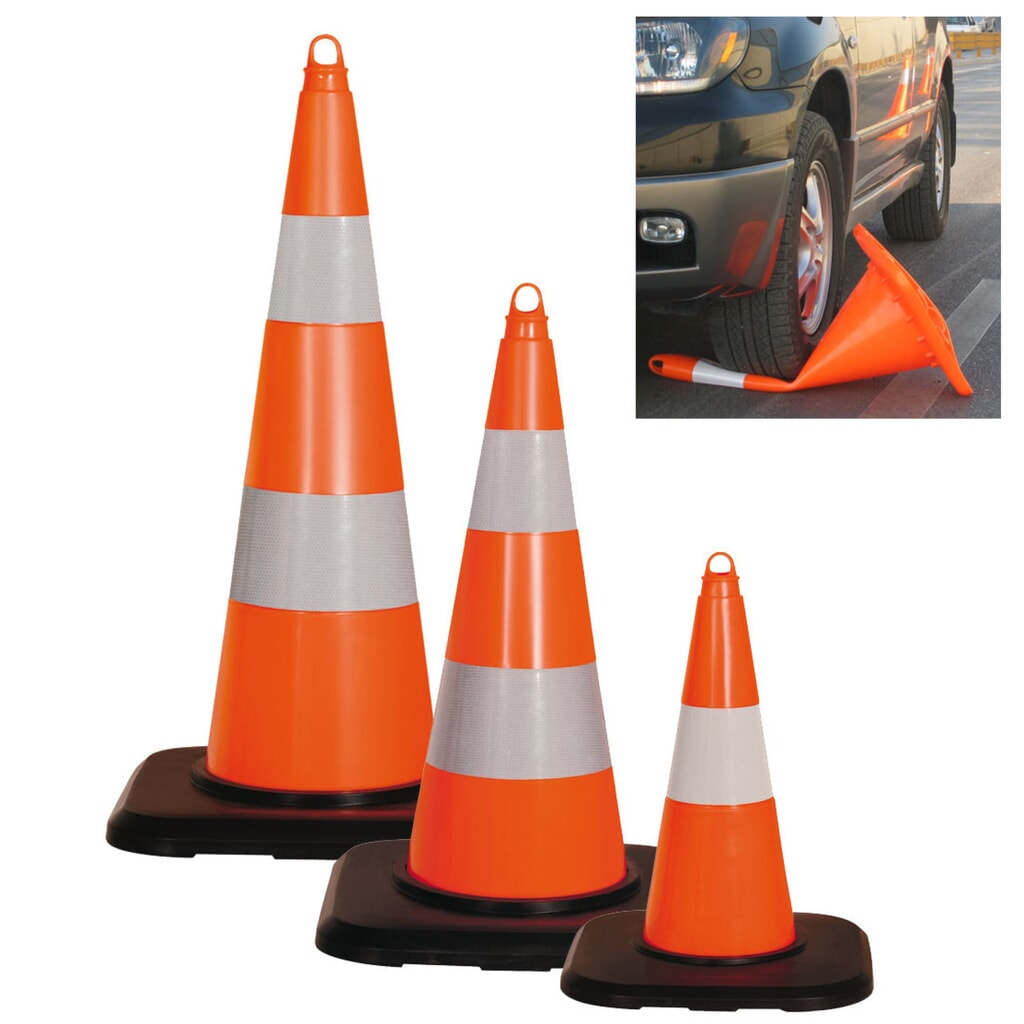 Cono stradale in PVC, attraversabile, retroriflettente, altezza 750 mm, piedino nero Immagine del prodotto: Cono stradale in PVC, attraversabile, retroriflettente, altezza 750 mm, piedino nero