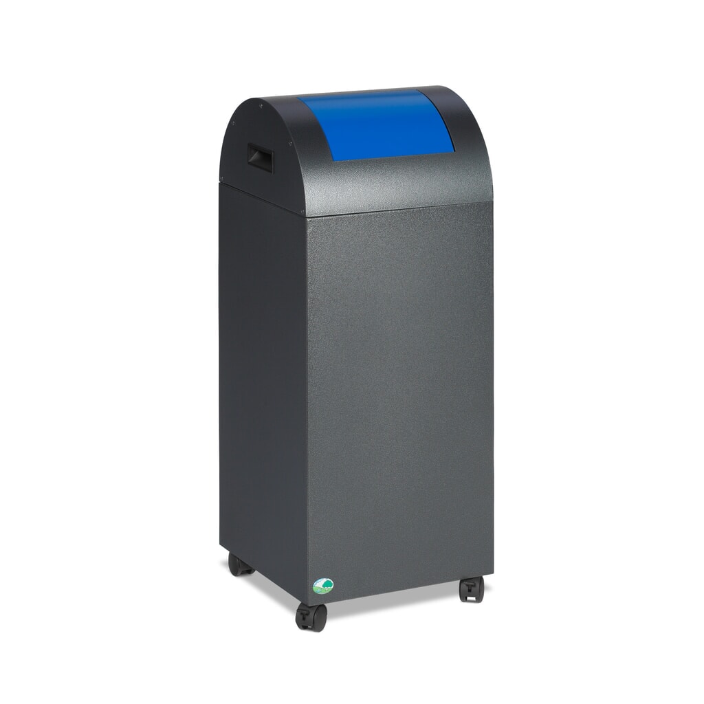 Contenitore di raccolta materiale riciclabile VAR®, 60 litri, autoestinguente, corpo argento anticato, coperchio rotondo/blu Immagine del prodotto: Contenitore di raccolta materiale riciclabile VAR®, 60 litri, autoestinguente, corpo argento anticato, coperchio rotondo/blu