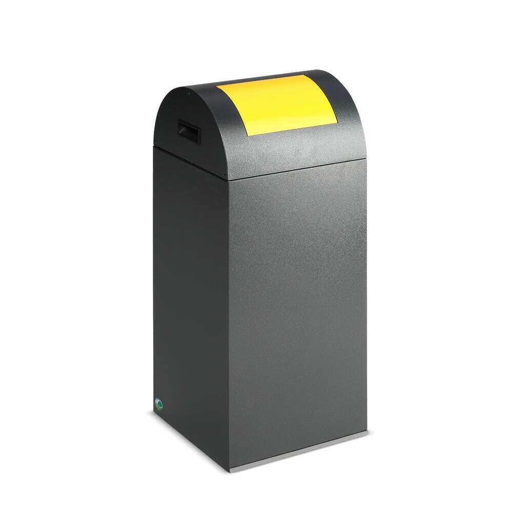 Contenitore di raccolta materiale riciclabile VAR®, 60 litri, autoestinguente, corpo argento anticato, coperchio rotondo/giallo Immagine del prodotto: Contenitore di raccolta materiale riciclabile VAR®, 60 litri, autoestinguente, corpo argento anticato, coperchio rotondo/giallo