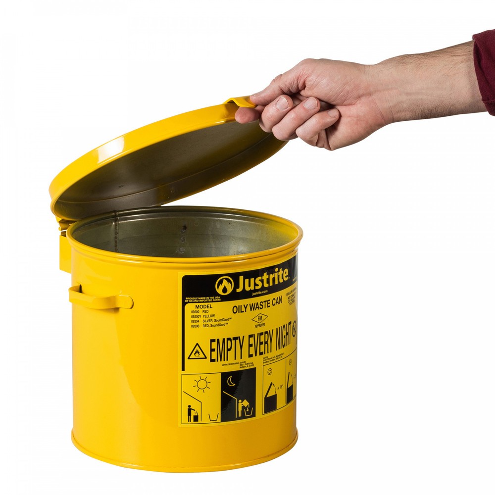 Immagine del prodotto n. 2: Justrite Contenitore di raccolta per banco da lavoro, manuale, giallo, 8 litri