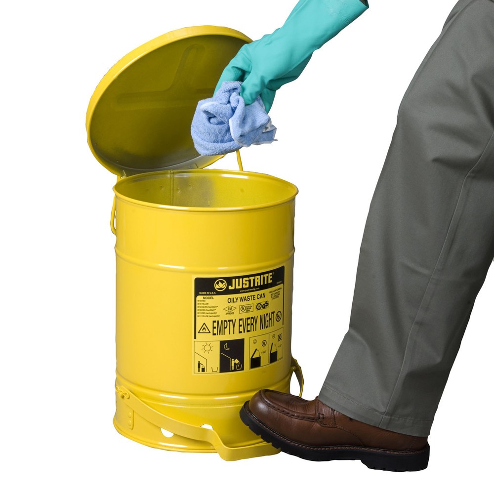 Immagine del prodotto n. 2: Justrite Contenitore di raccolta per banco da lavoro, pedale, giallo, 20 litri
