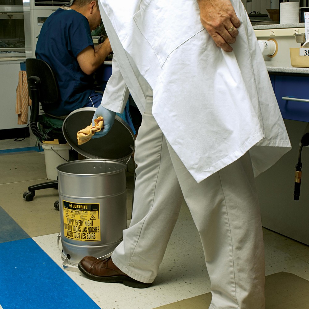 Immagine del prodotto n. 2: Contenitore di raccolta SoundGuard™ per banco da lavoro Justrite, pedale, argento, 20 litri