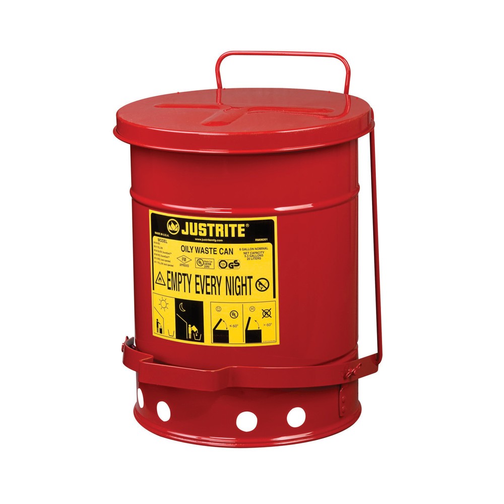 Immagine del prodotto: Justrite Contenitore di raccolta per banco da lavoro SoundGuard™, pedale, rosso, 20 litri