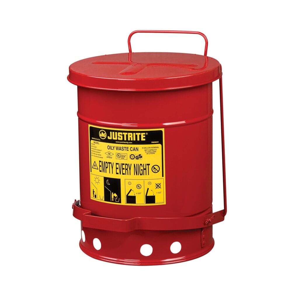 Immagine del prodotto: Justrite Contenitore di raccolta per banco da lavoro SoundGuard™, pedale, rosso, 20 litri