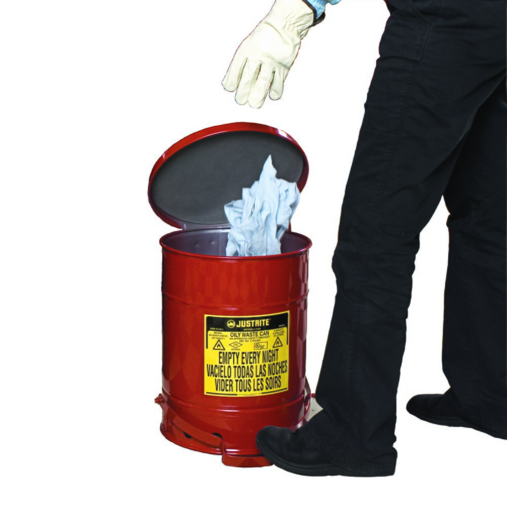 Immagine del prodotto n. 2: Justrite Contenitore di raccolta per banco da lavoro SoundGuard™, pedale, rosso, 20 litri