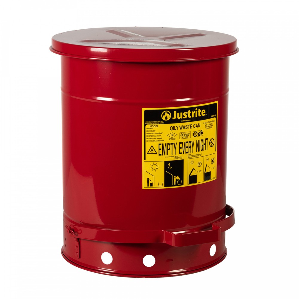 Immagine del prodotto n. 1: Justrite Contenitore di raccolta per banco da lavoro SoundGuard™, pedale, rosso, 34 litri