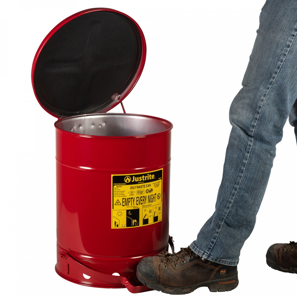 Immagine del prodotto n. 2: Justrite Contenitore di raccolta per banco da lavoro SoundGuard™, pedale, rosso, 34 litri