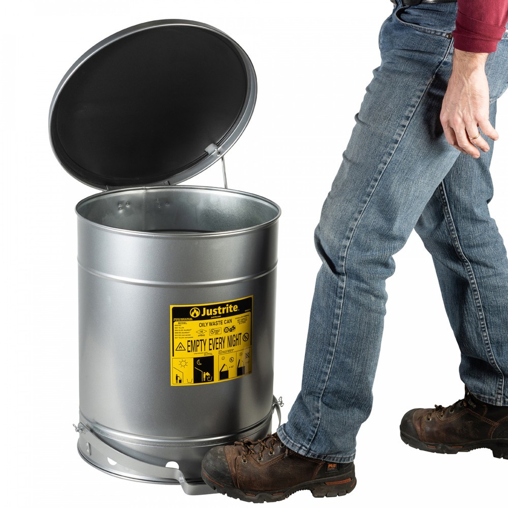 Immagine del prodotto n. 2: Contenitore di raccolta SoundGuard™ per banco da lavoro Justrite, pedale, argento, 52 litri