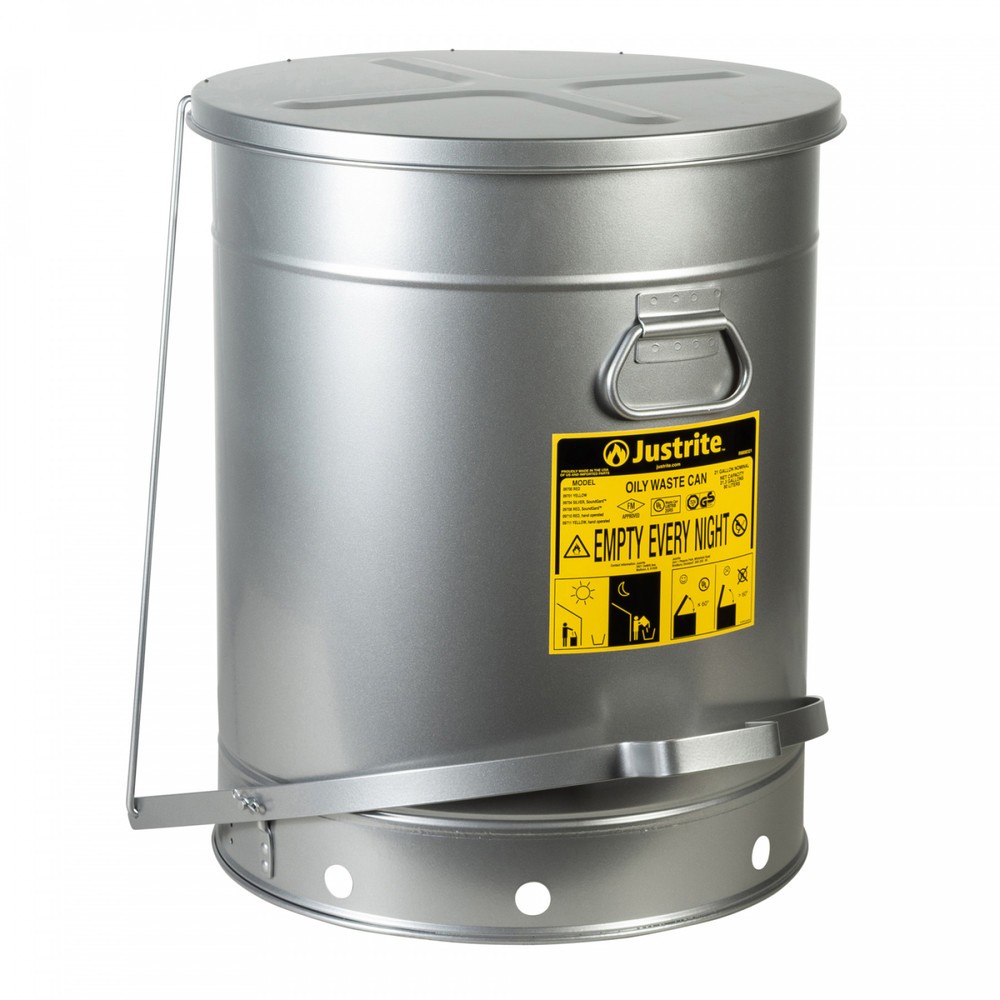 Immagine del prodotto: Contenitore di raccolta SoundGuard™ per banco da lavoro Justrite, pedale, argento, 80 litri